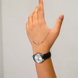 Fae Silver Leather Analog Watches with Necklace Set (Black)