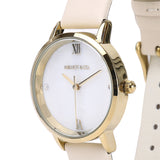 Shireen Gold Leather Watch with Bracelet Set  (White)