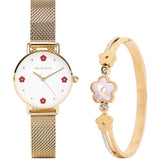 Susy Gold Mesh Watch with Bangle Set (Gold)