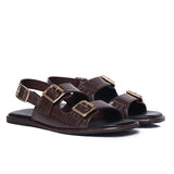 Avery Double Strap Slingback Sandals (Brown)