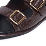 Avery Double Strap Slingback Sandals (Brown)