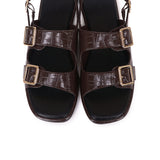 Avery Double Strap Slingback Sandals (Brown)
