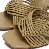 Aisha Open Toe Knotted Heels (Brown)