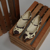 Aelia Cow Print Rounded Toe Flats & Ballerina (Brown)