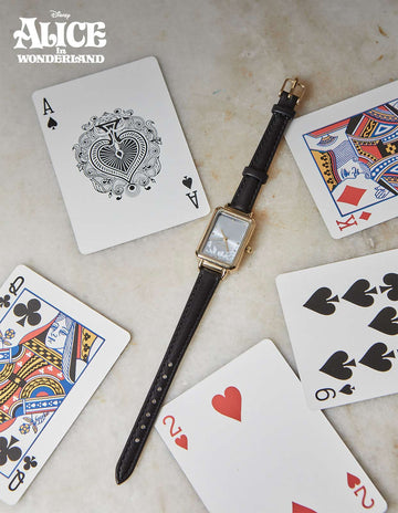 Disney Alice in Wonderland Wonder-full Gold Leather Strap Watch (Black)