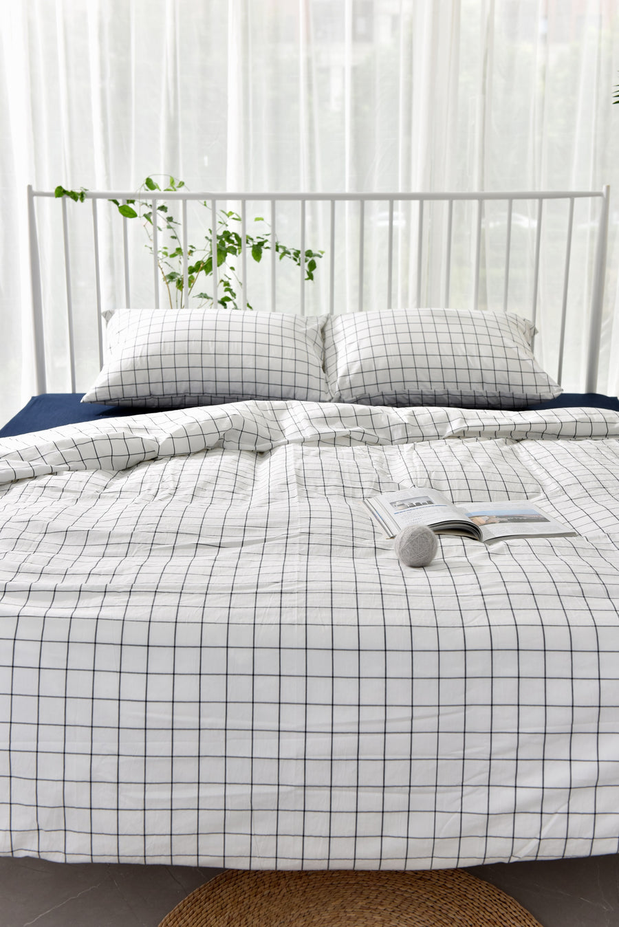 Ohel Gingham SS 3-pc Fitted Sheet Set (White)