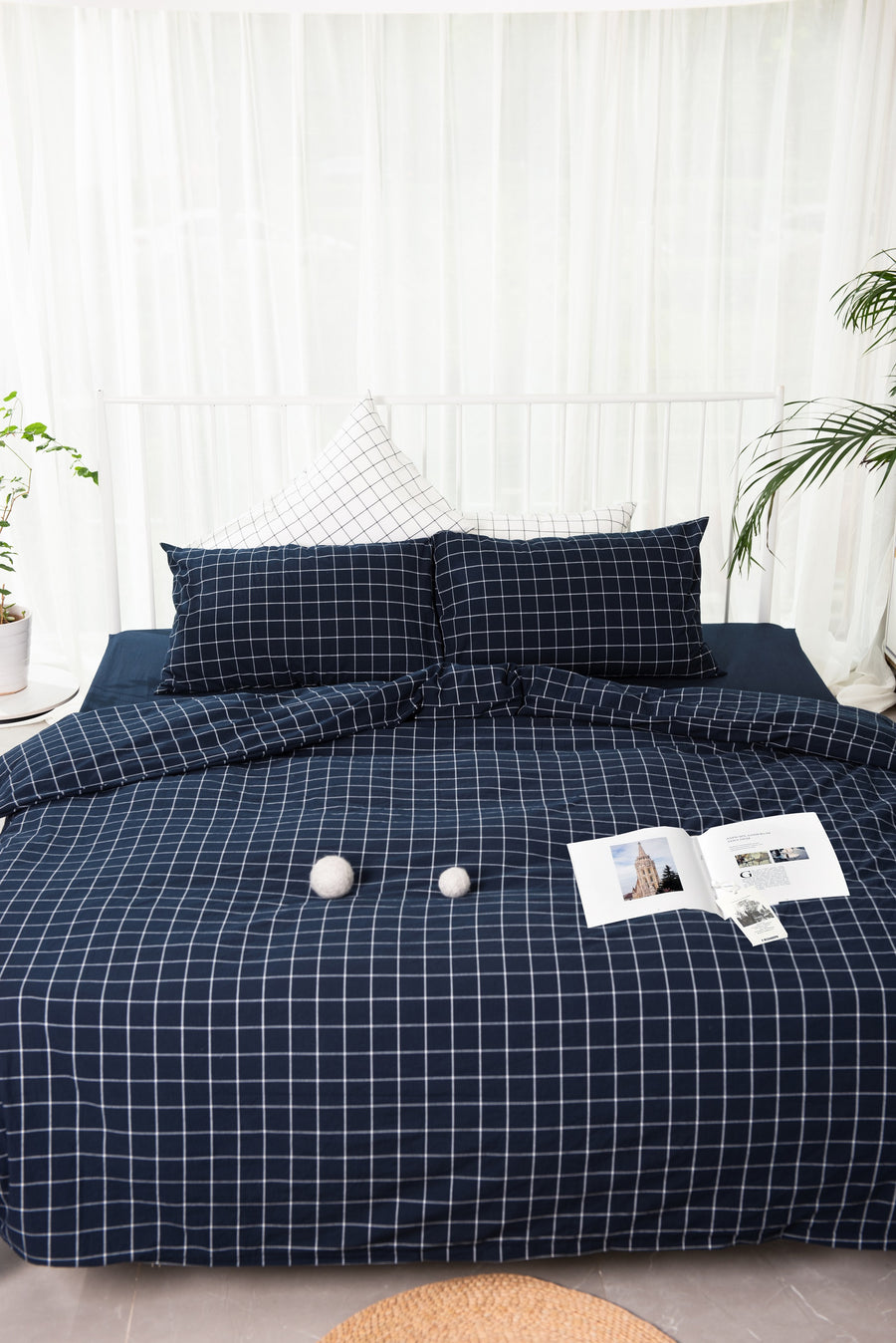 Ohel Gingham SS 3-pc Fitted Sheet Set (Midnight Blue)