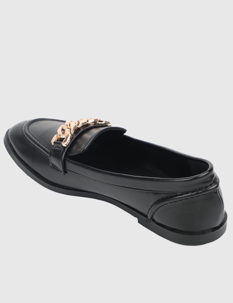 Moyna Rounded Toe Loafers, Moccasins & Boat Shoes (Black)