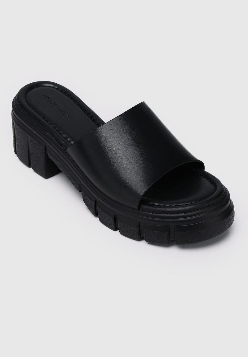 Black open cheap toe slides