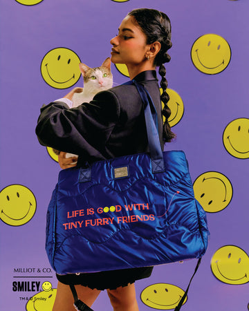 Smiley Weekend Tiny Furry Friends Pet Carrier Totebag (Navy)