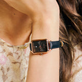 Zara Rose Gold Leather Analogue Watch (Black)