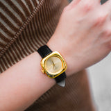 Riley Gold Leather Analog Watch (Black)