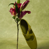 Jillian Crossed Patent Ballerina & Flats (Olive)