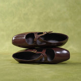 Jillian Crossed Patent Ballerina & Flats (Espresso)