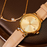 Fae Rose Gold Leather Analog Watches with Necklace Set (Pink)