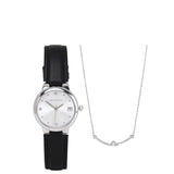 Fae Silver Leather Analog Watches with Necklace Set (Black)