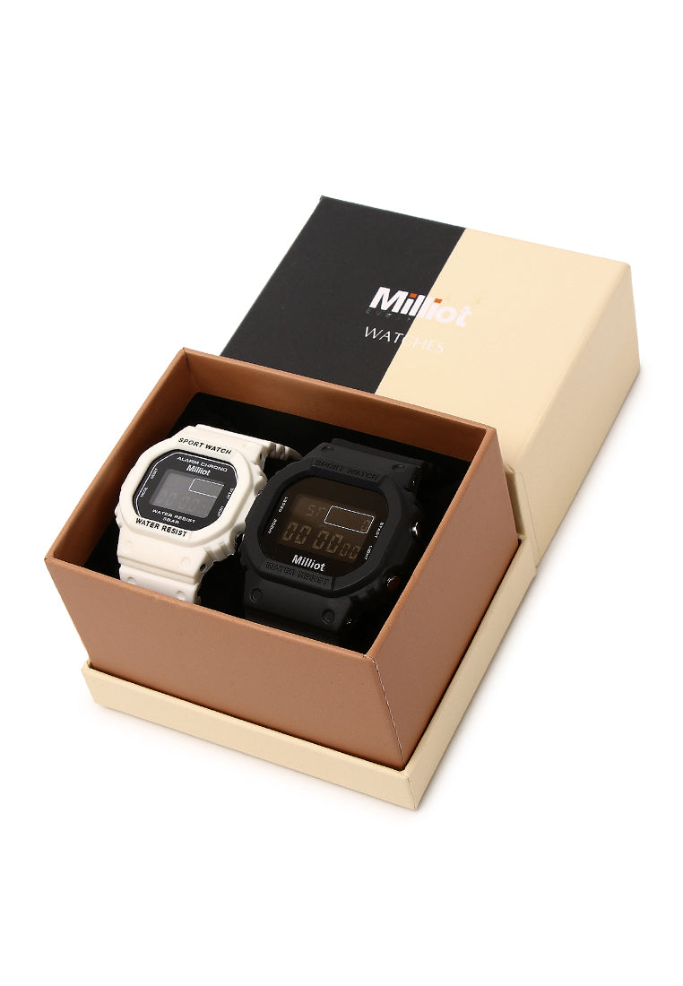 Be Mine Digital Couple Watch Set (Black/White)