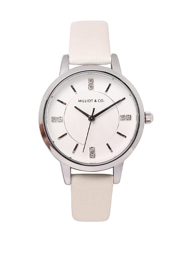 Adelle Leather Analog Watch (White)