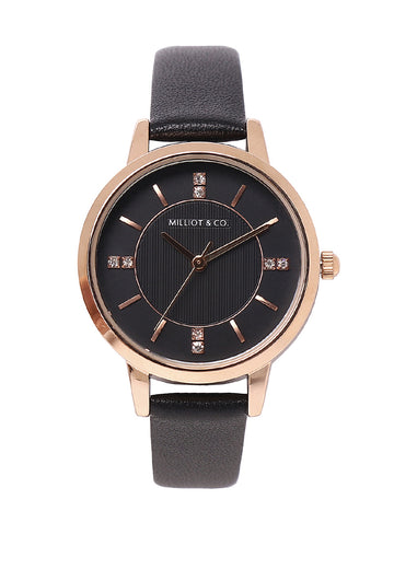 Adelle Leather Analog Watch (Black)