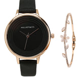 Federica Leather Analog Watch Set (Black)