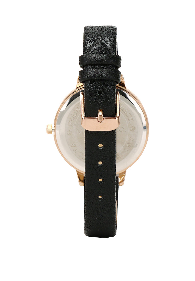Federica Leather Analog Watch Set (Black)