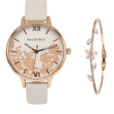 Fiorella Leather Analog Watch Set (White)