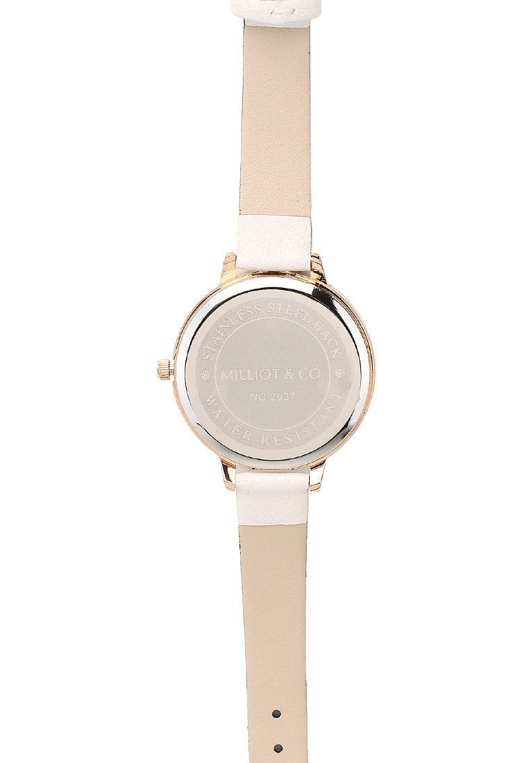 Fiorella Leather Analog Watch Set (White)
