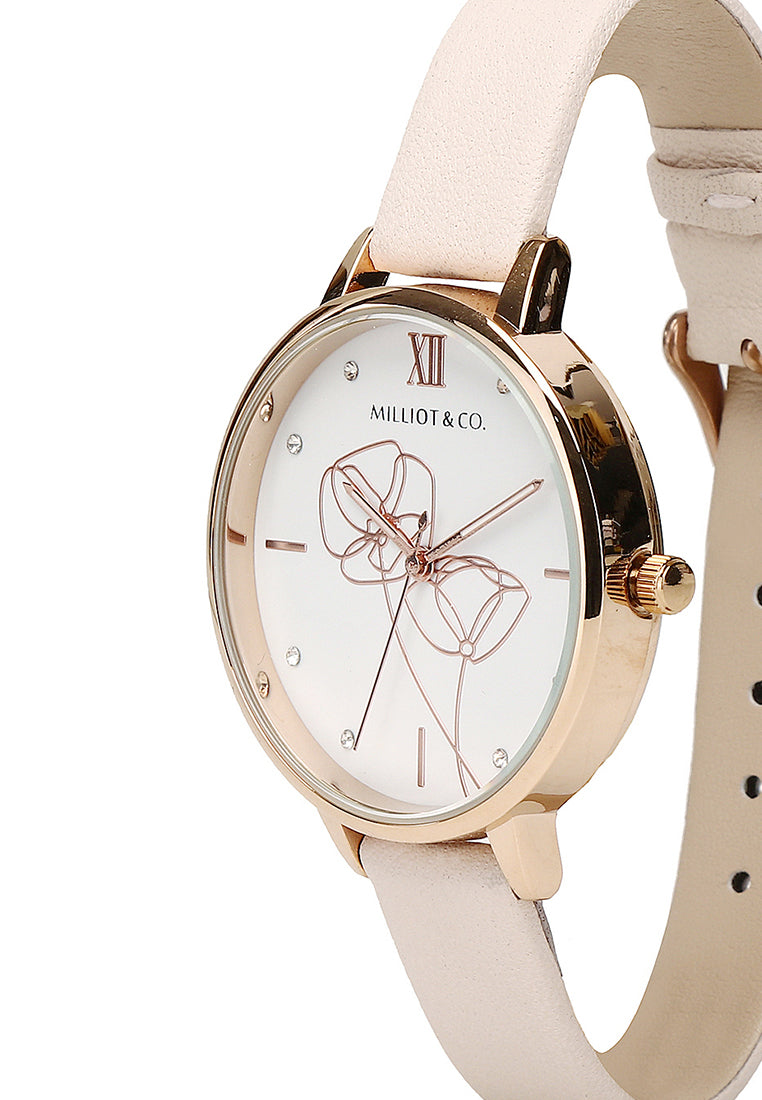 Fleta Leather Analog Watch Set (Almond)