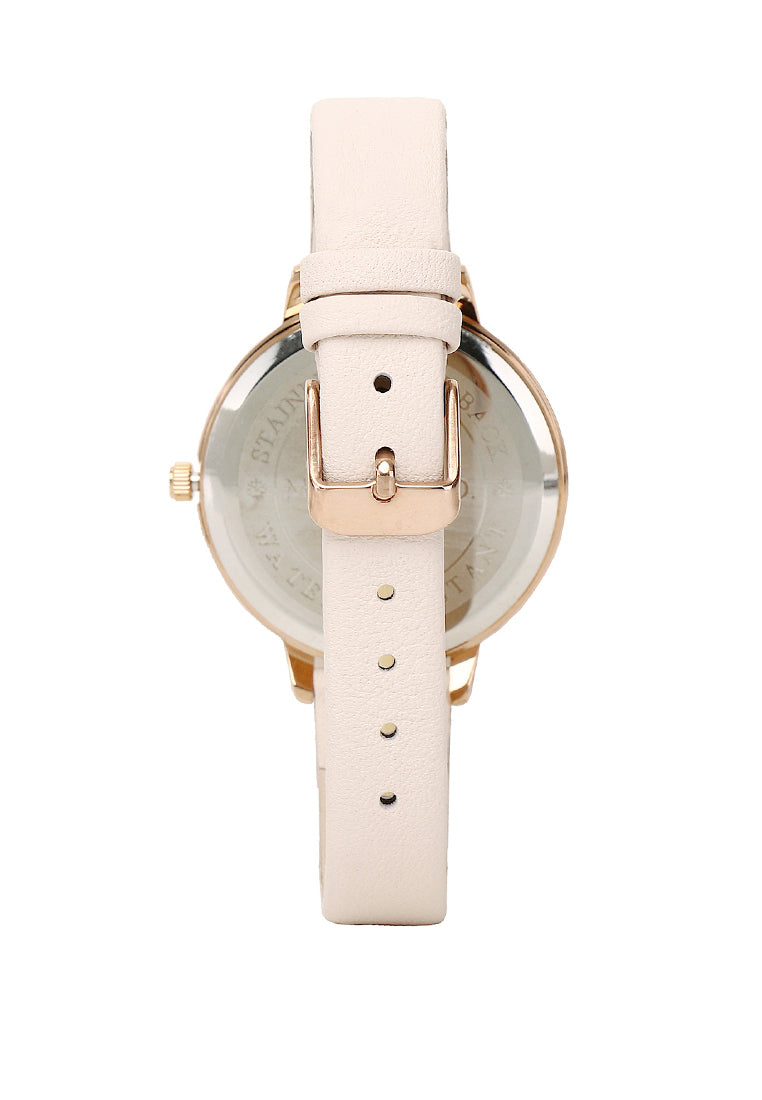 Fleta Leather Analog Watch Set (Almond)