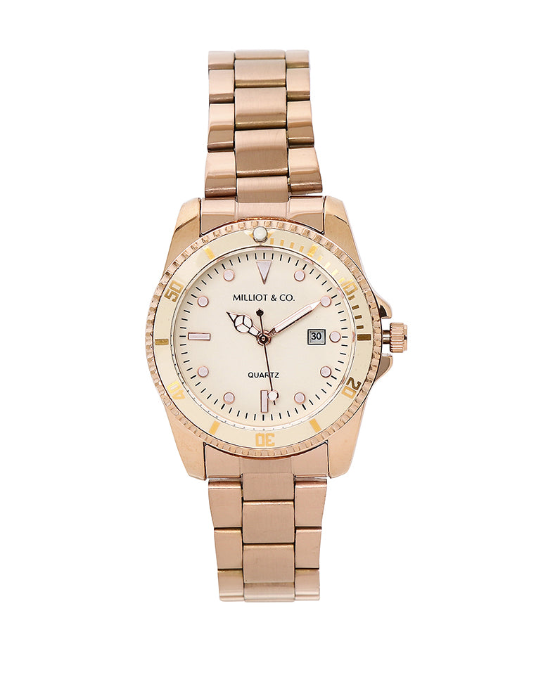 Victoria Rose Gold Stainless Steel Strap Watch (Beige)