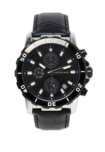 Antonio Silver Leather Watch (Black)