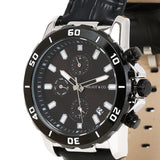 Antonio Silver Leather Watch (Black)