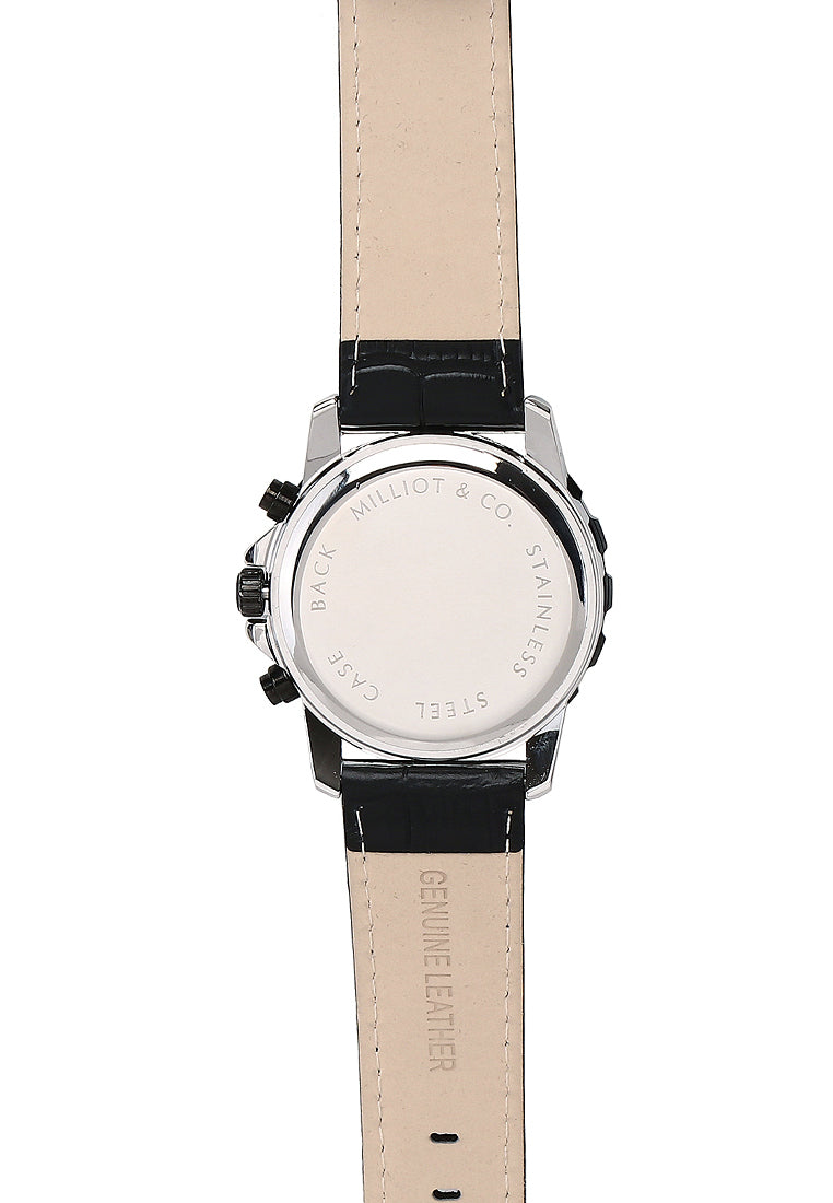 Antonio Silver Leather Watch (Black)