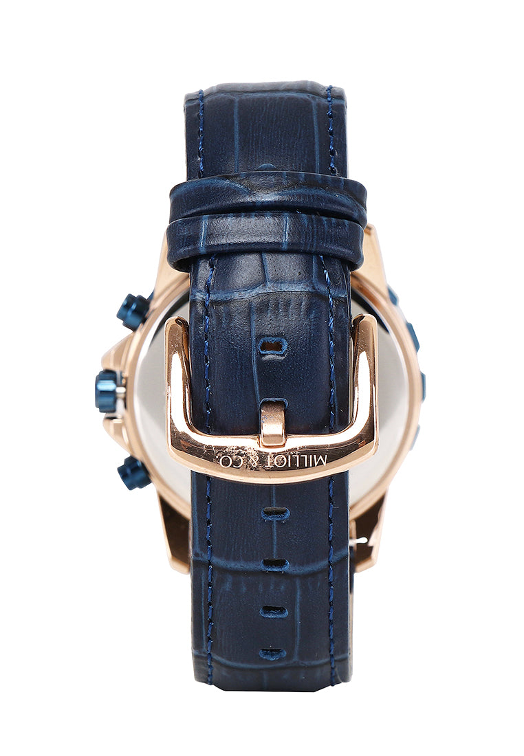 Antonio Rose Gold Leather Watch (Navy)