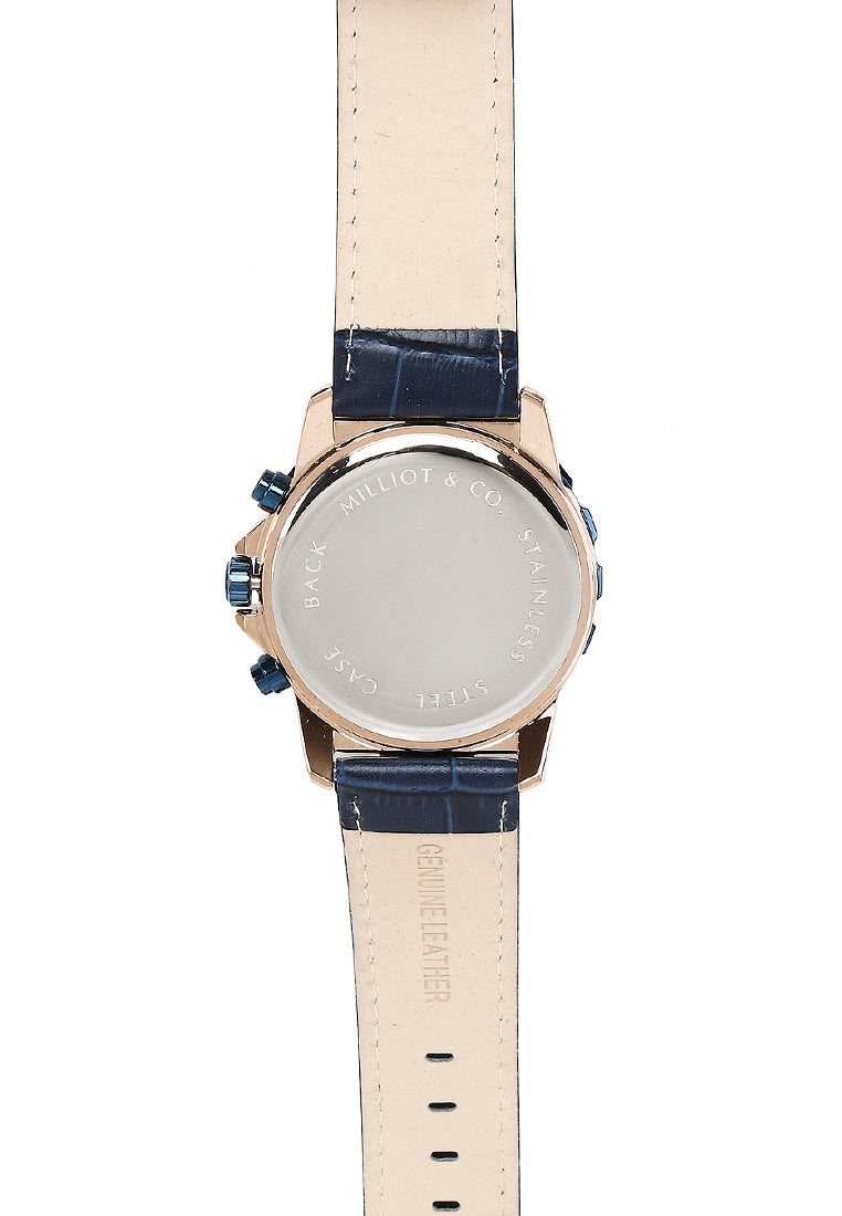 Antonio Rose Gold Leather Watch (Navy)