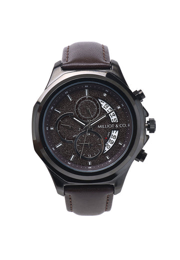 Alex Black Leather Watch (Chocolate)