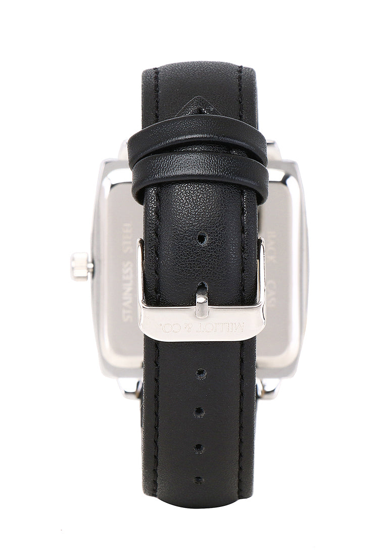 Sean Silver  Leather  Watch (Black)
