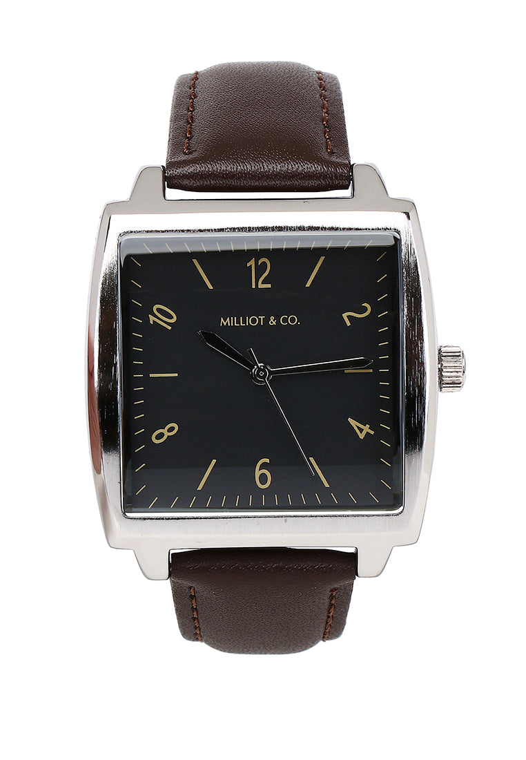 Sean Silver  Leather  Watch (Chocolate)
