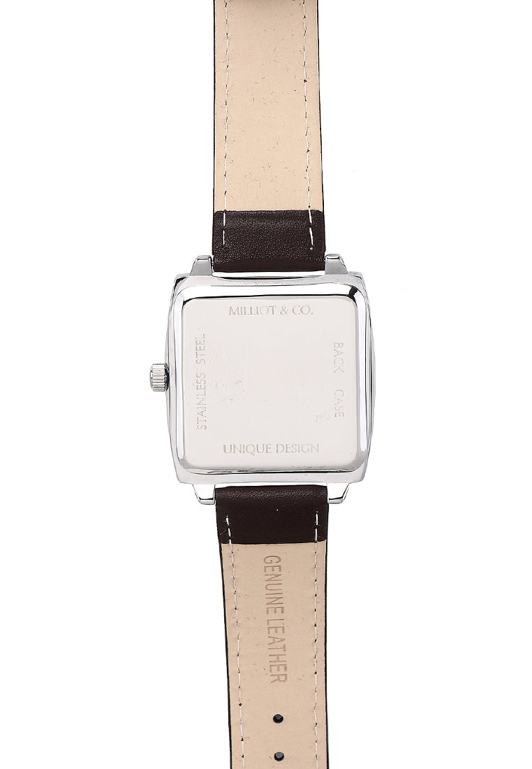 Sean Silver  Leather  Watch (Chocolate)