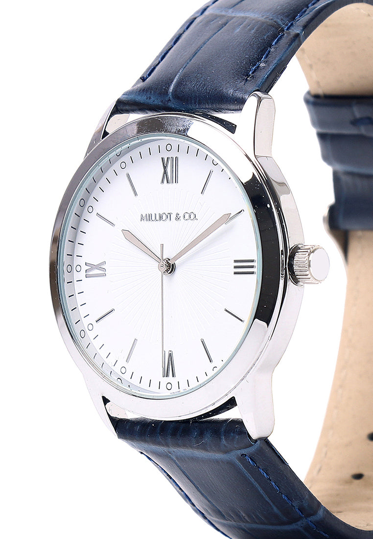 Edry Silver  Leather  Watch (Navy)