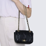 Raina Quilted Chain Strap Bag (Black)