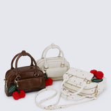 Cherry Bomb Chubby Top Handle Bag (Beige)