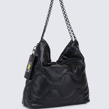 Smiley Life Is Good Chain Drawstring Handbag (Black)