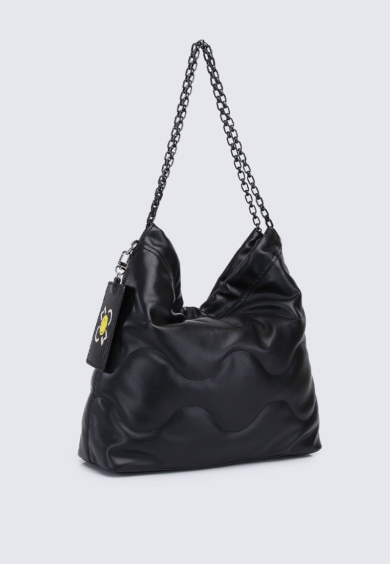 Smiley Life Is Good Chain Drawstring Handbag (Black)