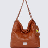 Smiley Life Is Good Chain Drawstring Handbag (Dark Orange)