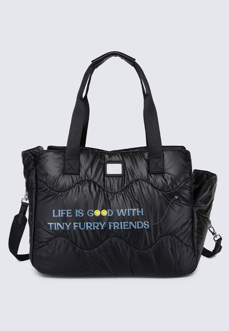 Smiley Weekend Tiny Furry Friends Pet Carrier Totebag (Black)