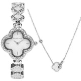 Saia Silver Metal Watch with Necklace Set (Silver)