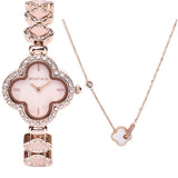 Saia Rose Gold Metal Watch with Necklace Set (Salmon)