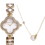 Saia Gold Metal Watch with Necklace Set (Gold)