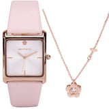 Atharis Rose Gold Leather Watch with Necklace Set (Pink)